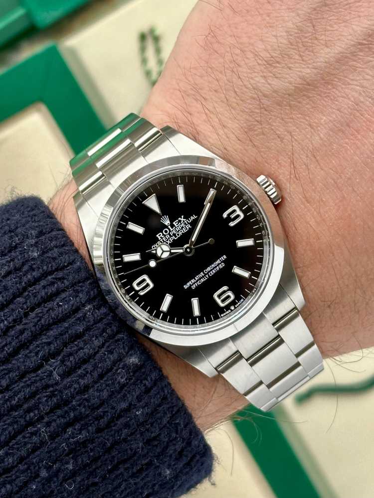 Wrist image for Rolex Explorer 1 124270 Black 2021 with original box and papers 2