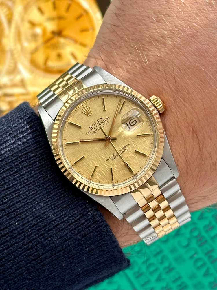 Detail image for Rolex Datejust "Linen" 16013 Gold 1985 with original box and papers