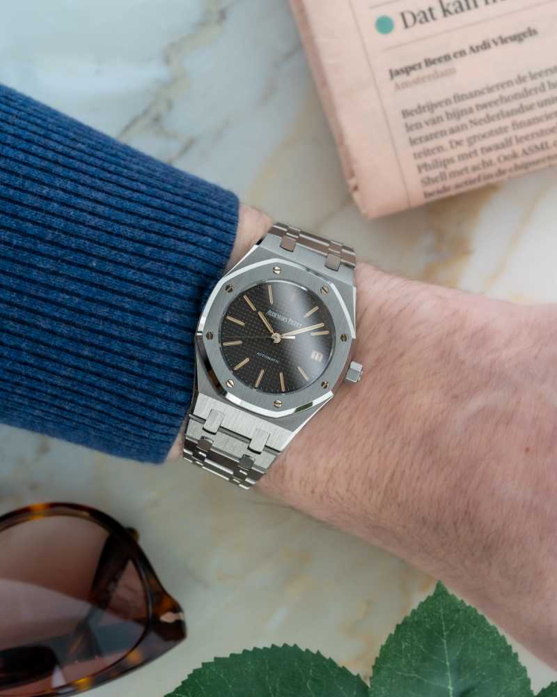 Wrist shot image for Audemars Piguet Royal Oak "Tropical Dial" 14790ST Tropical 1997 with original box and papers