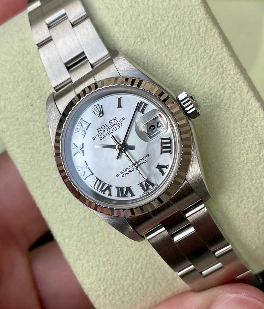 Wrist shot image for Rolex Lady Datejust "Mother of Pearl" 79174 Mother of Pearl 2002 with original box and papers
