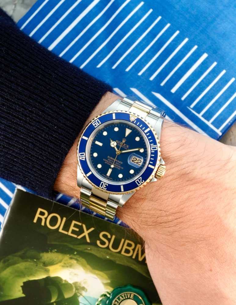 Wrist shot image for Rolex Submariner 16613 Blue 2006 with original box