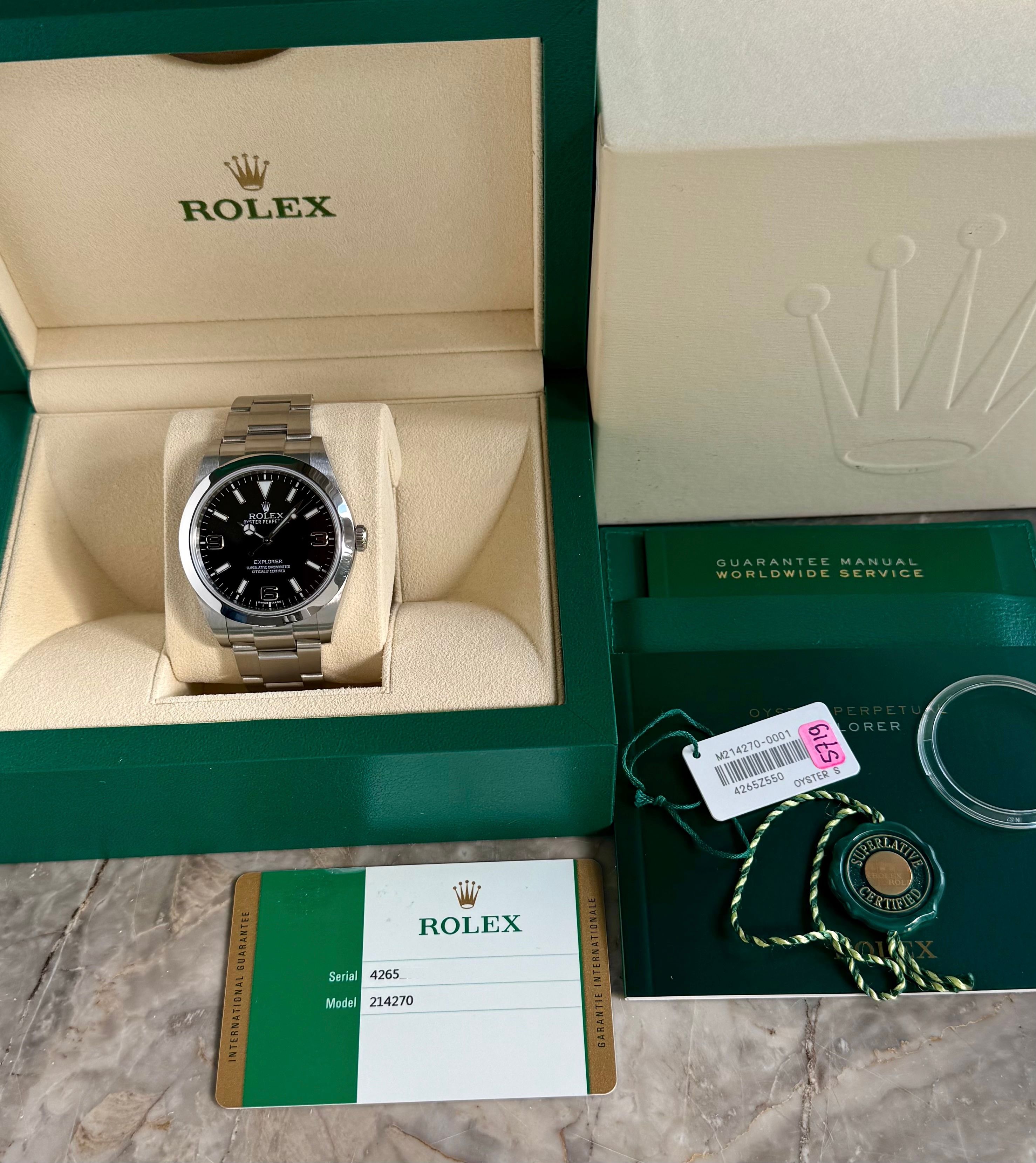 Rolex Explorer 1 214270 Black 2016 with original box and papers