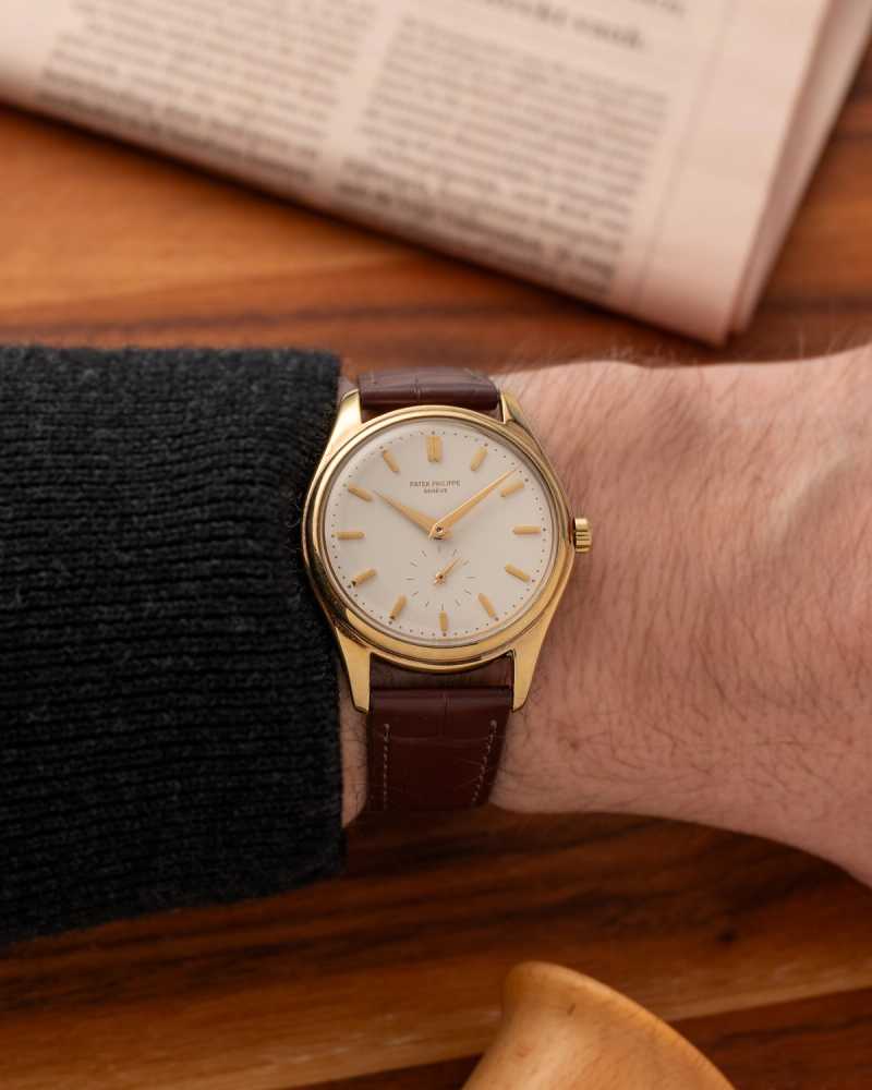 Wrist shot image for Patek Philippe Calatrava  2526 White 1957 with original box and papers