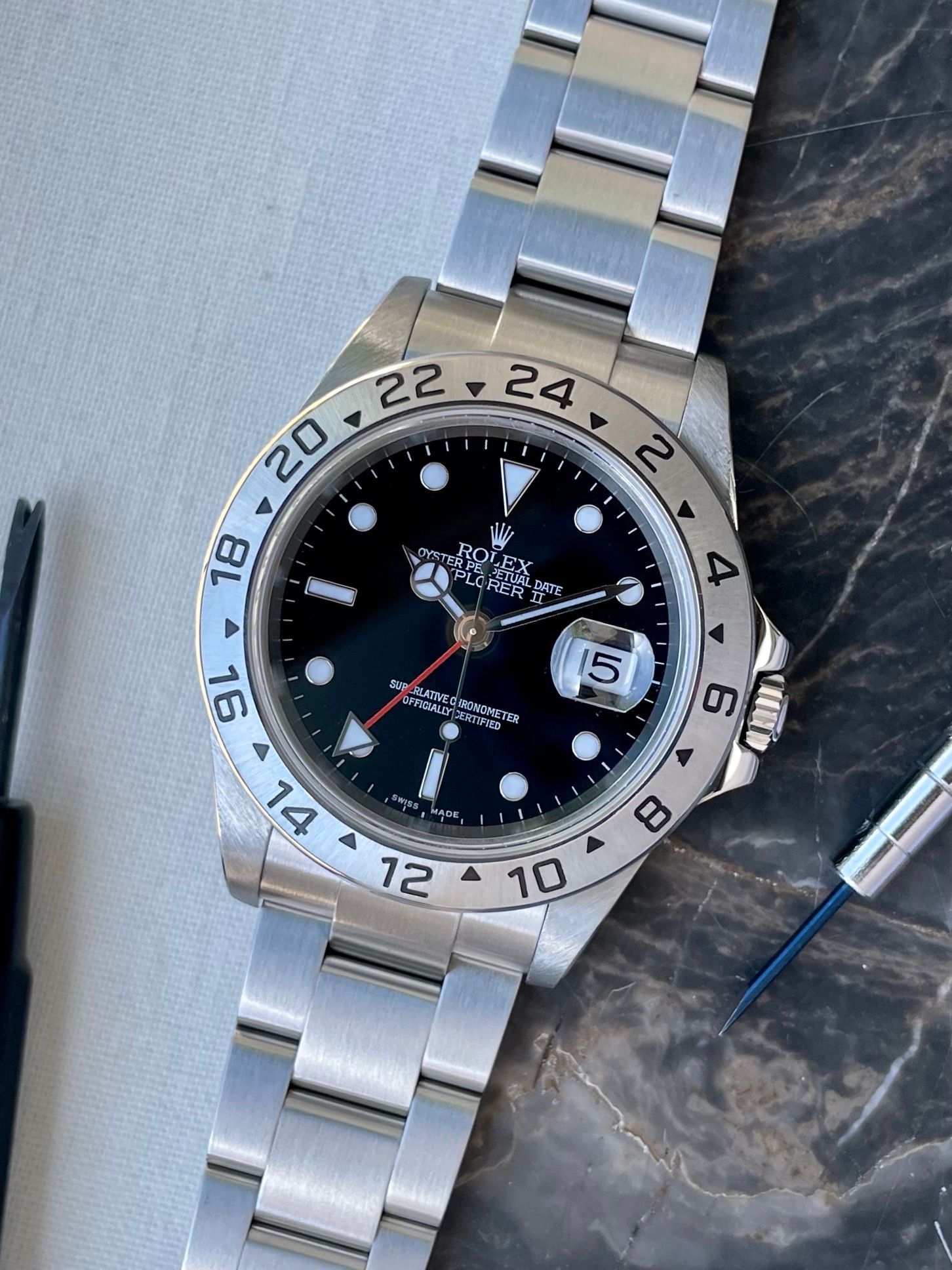Rolex Explorer 2 16570T Black 2005 with original box and papers