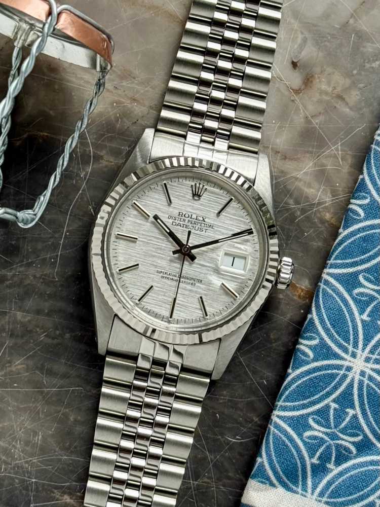 Featured image for Rolex Datejust "Linen" 16014 Silver Linen 1988 with original box and papers-2