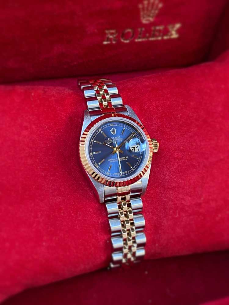 Wrist shot image for Rolex Lady Datejust 79173 Blue 2000 with original box and papers