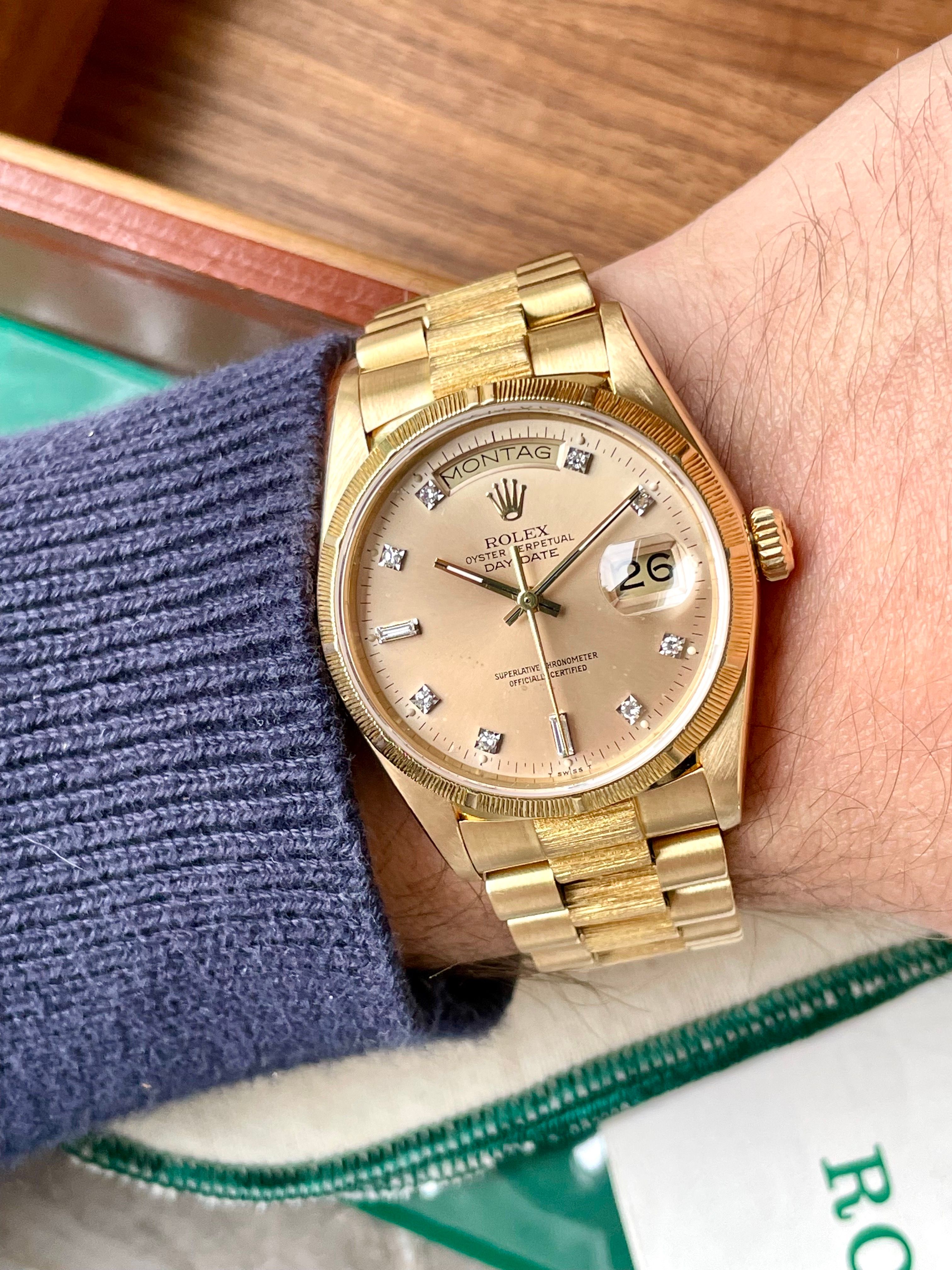 Rolex Day Date Bark 18078 Gold 1987 with original box and papers