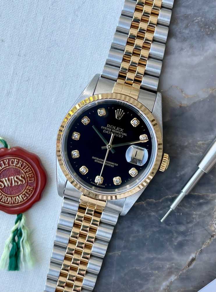 Featured image for Rolex Datejust "Diamond" 16233 Black 2000 with original box and papers