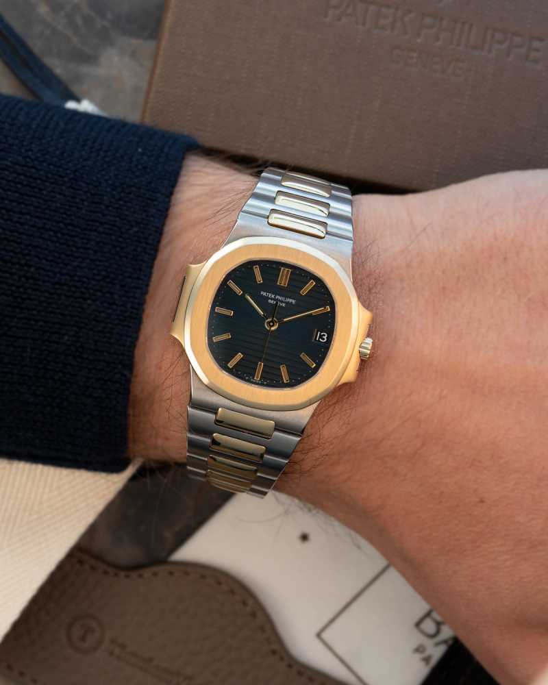 Wrist shot image for Patek Philippe Nautilus 3800 Blue 1984 with original box and papers