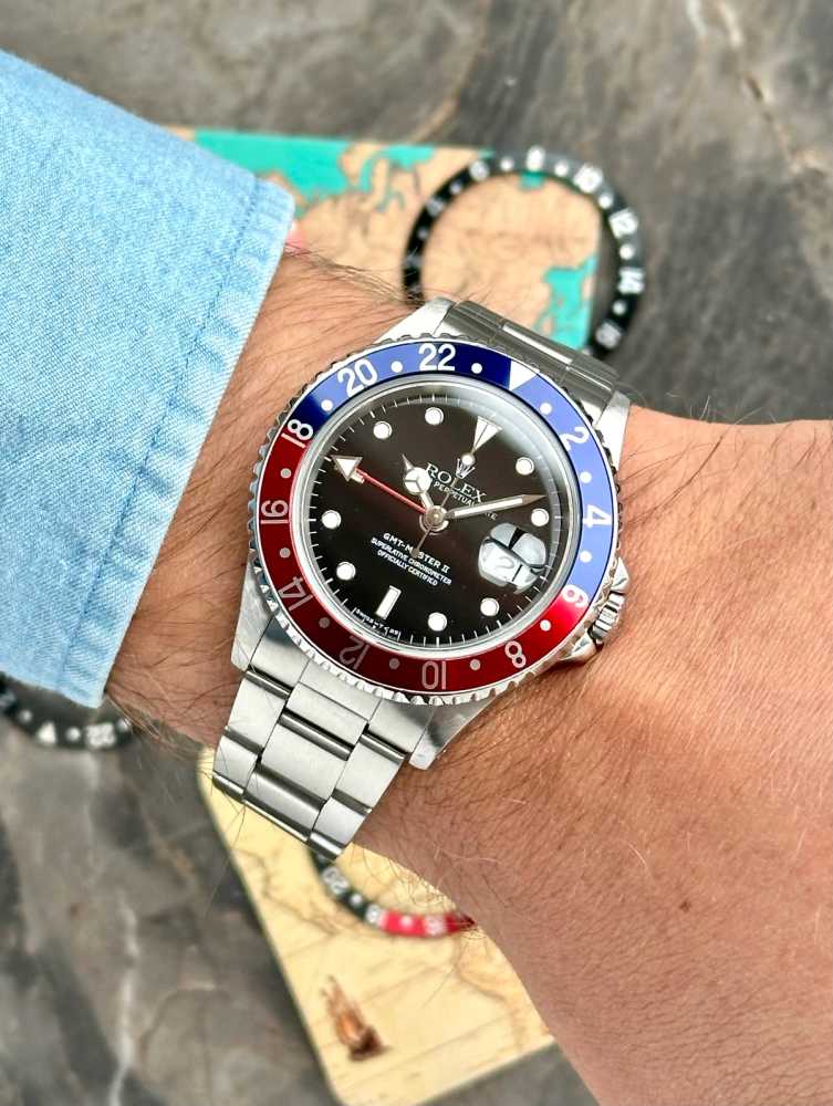 Wrist image for Rolex GMT-Master 2 "Pepsi" 16710 Black 1995 