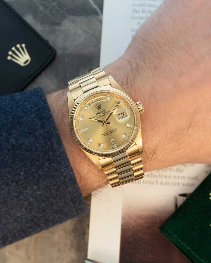 Wrist shot image for Rolex Day-Date "Diamond" 18038 Gold 1987 2
