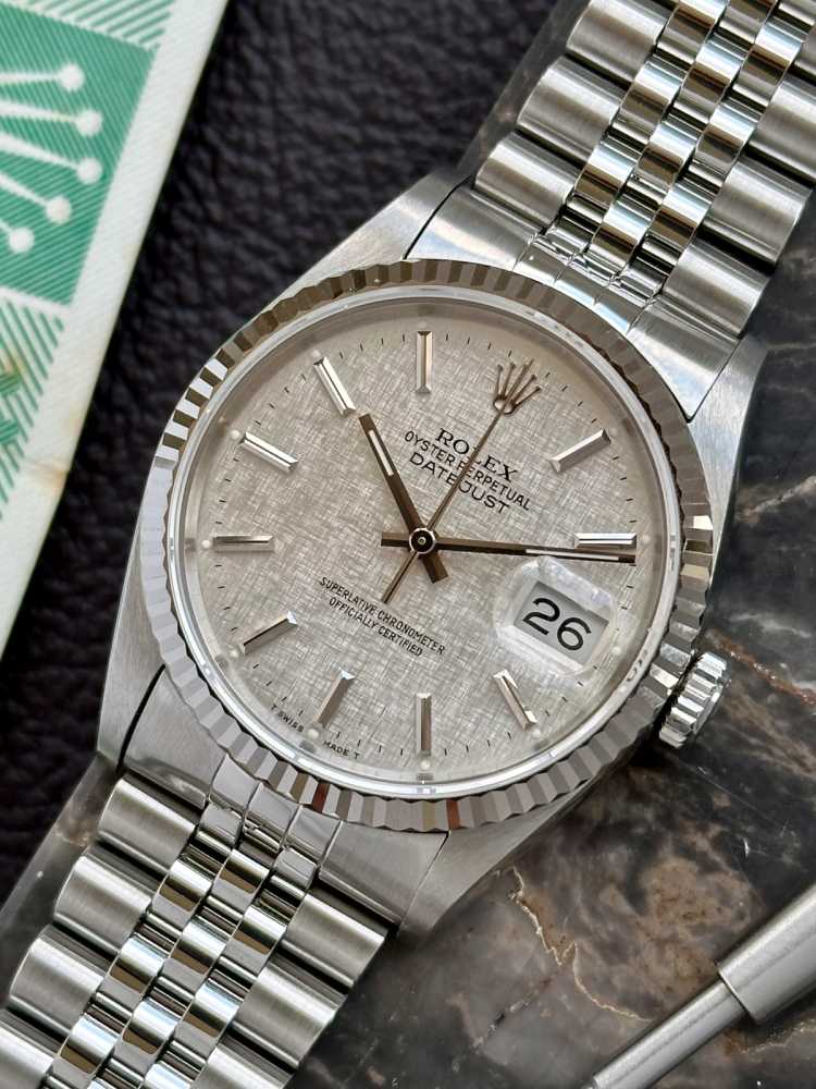 Detail image for Rolex Datejust "Linen" 16234 Silver Linen 1993 with original box and papers