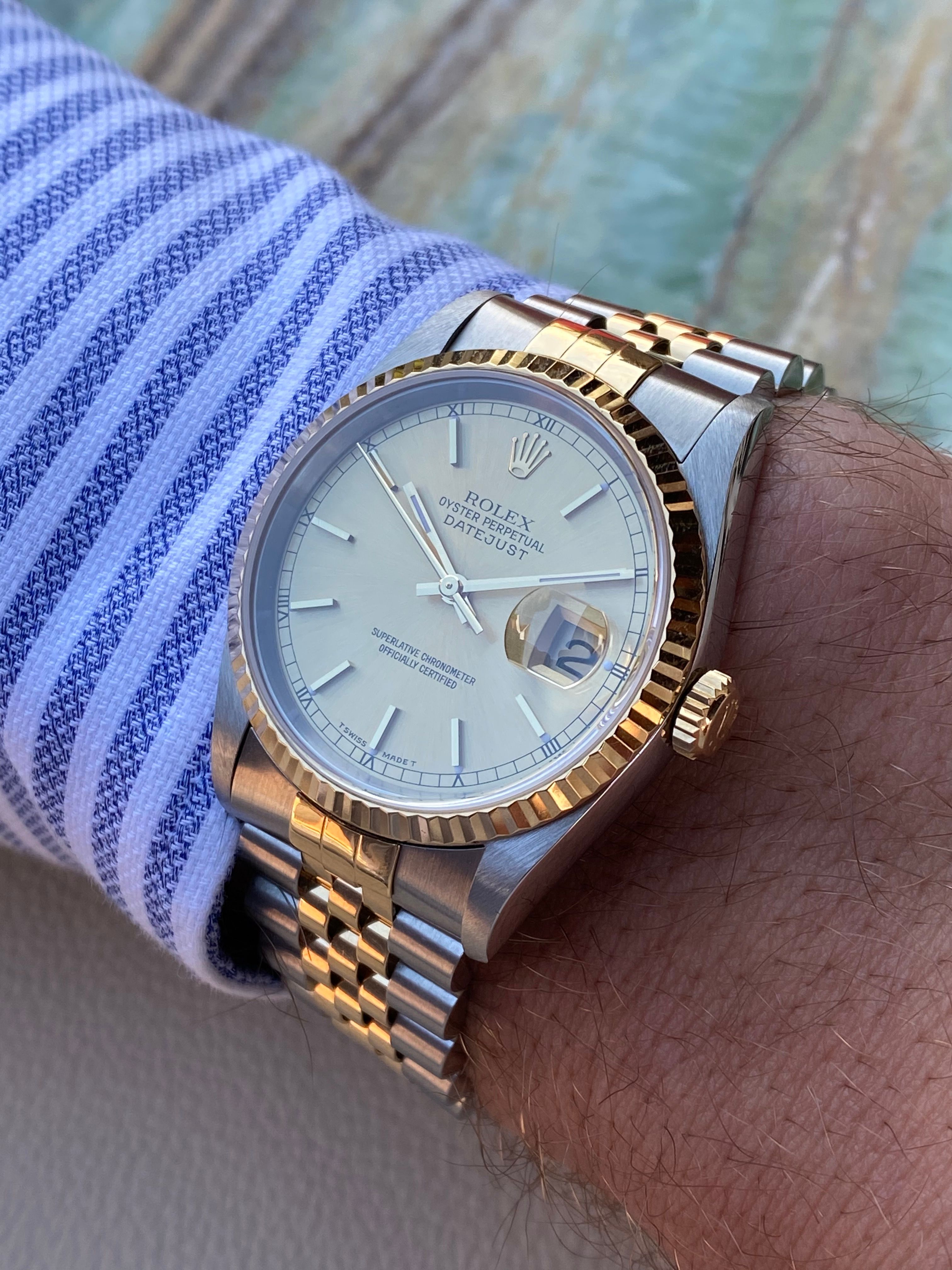 rolex datejust gold blue dial