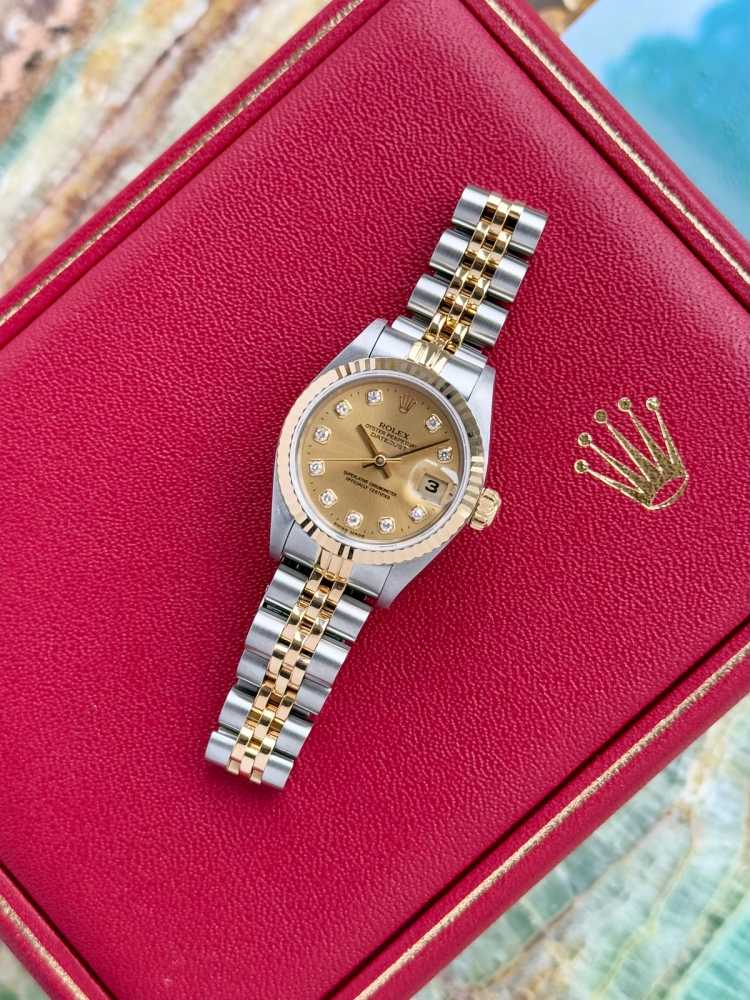 Wrist shot image for Rolex Lady-Datejust "Diamond" 69173 Gold 1996 with original box and papers