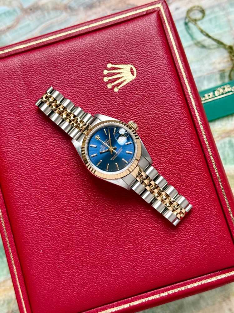 Wrist shot image for Rolex Lady-Datejust 79173 Blue 2002 with original box and papers