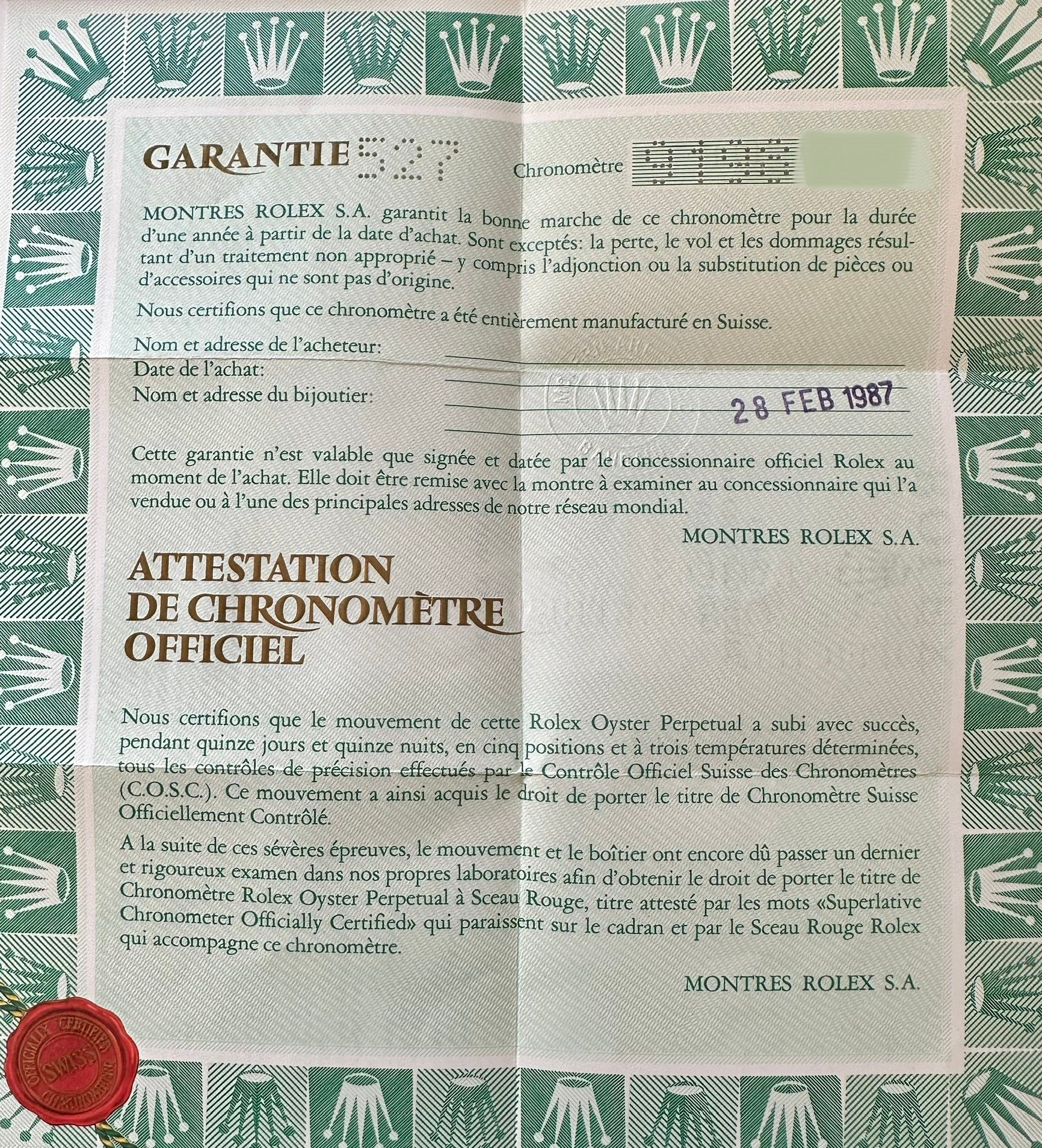 ROLEX 公式クロノメーター証明書 69173 Rolex Lady-Datejust 69173 Gold 1986 with original box and papers