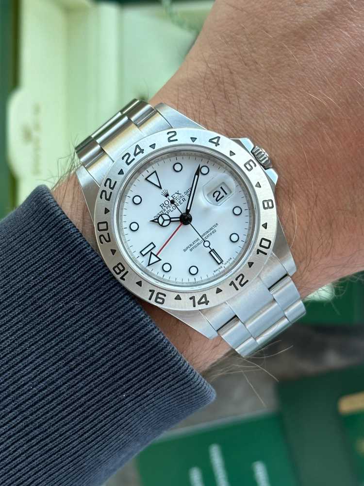 Wrist shot image for Rolex Explorer 2 "Polar" 16570T White 2009 with original box and papers