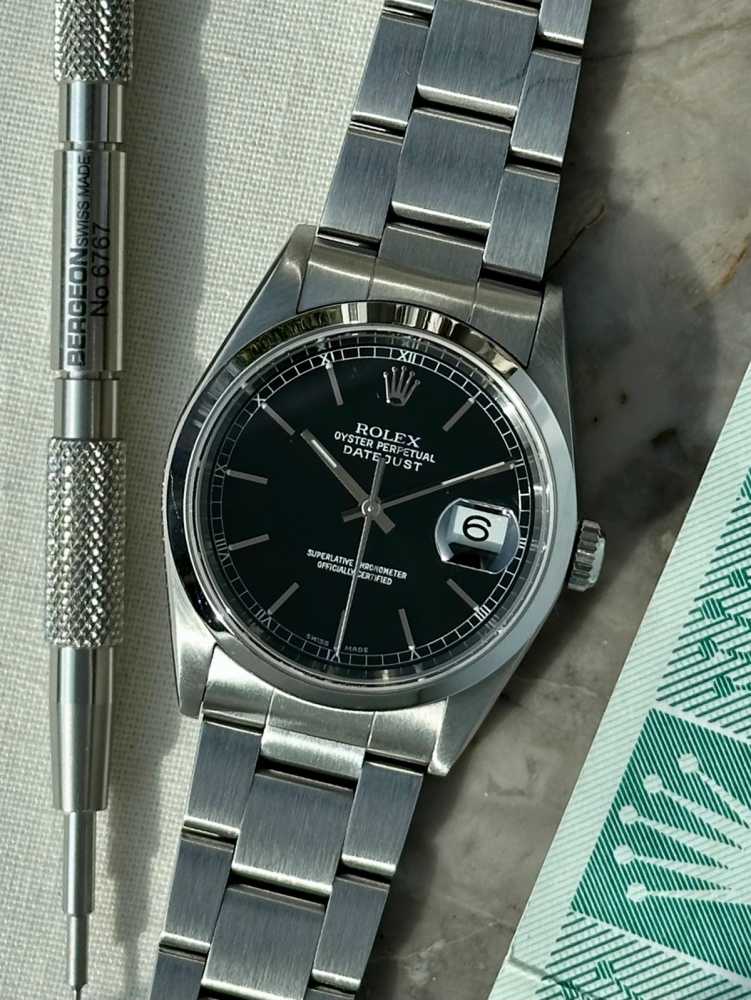 Featured image for Rolex Datejust 16200 Black 2002 with original box and papers