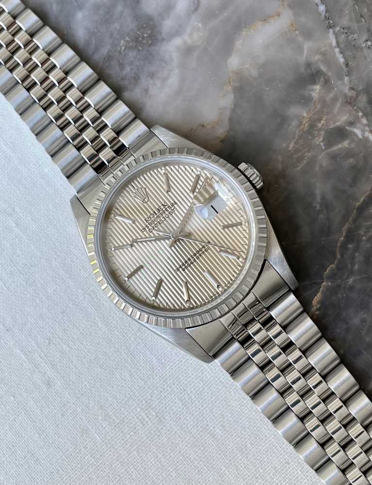 Detail image for Rolex Datejust "Tapestry" 16220 Silver 1991 with original box