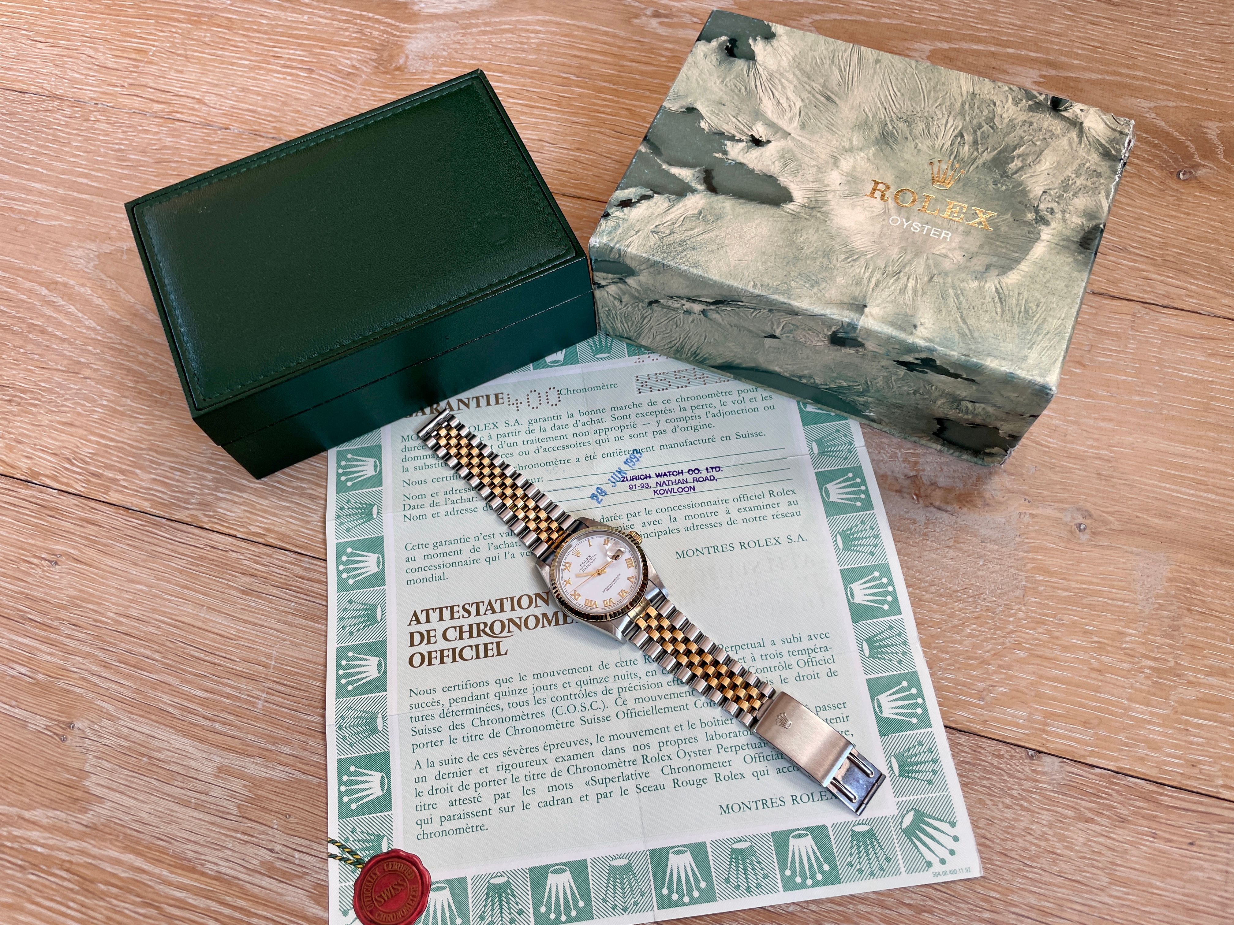 Rolex Datejust 16233 White 1991 with original box and papers