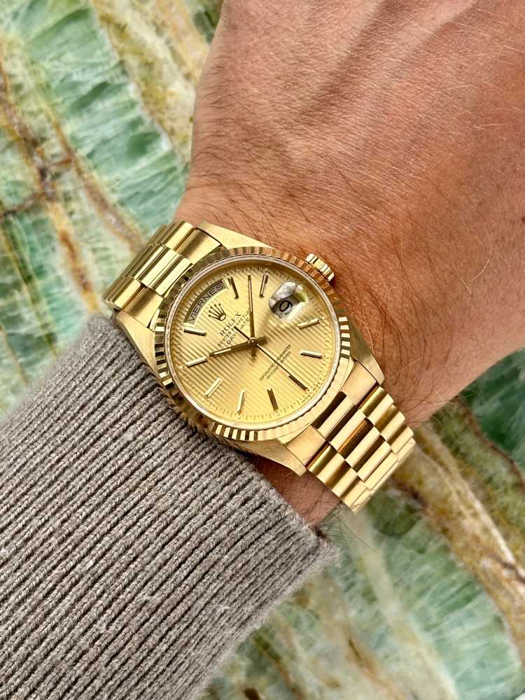 Wrist shot image for Rolex Day-Date "Tapestry" 18238 Gold 1990 
