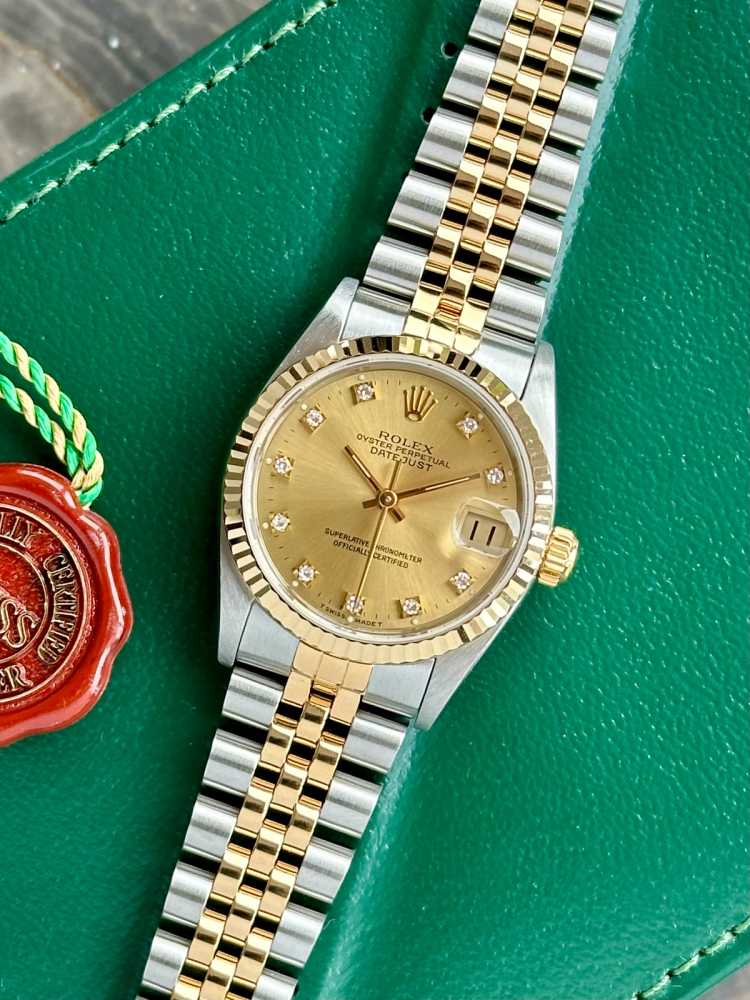 Featured image for Rolex Midsize Datejust "Diamond" 68273 Gold 1993 with original box and papers