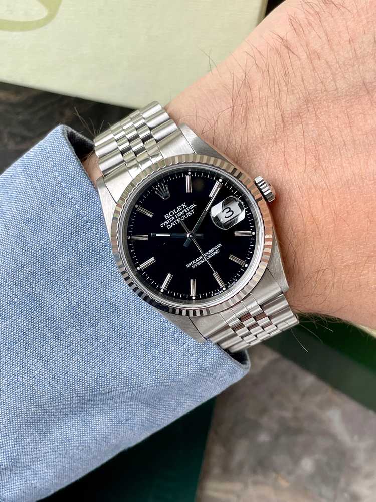 Wrist shot image for Rolex Datejust 16234 Black 2001 with original box and papers