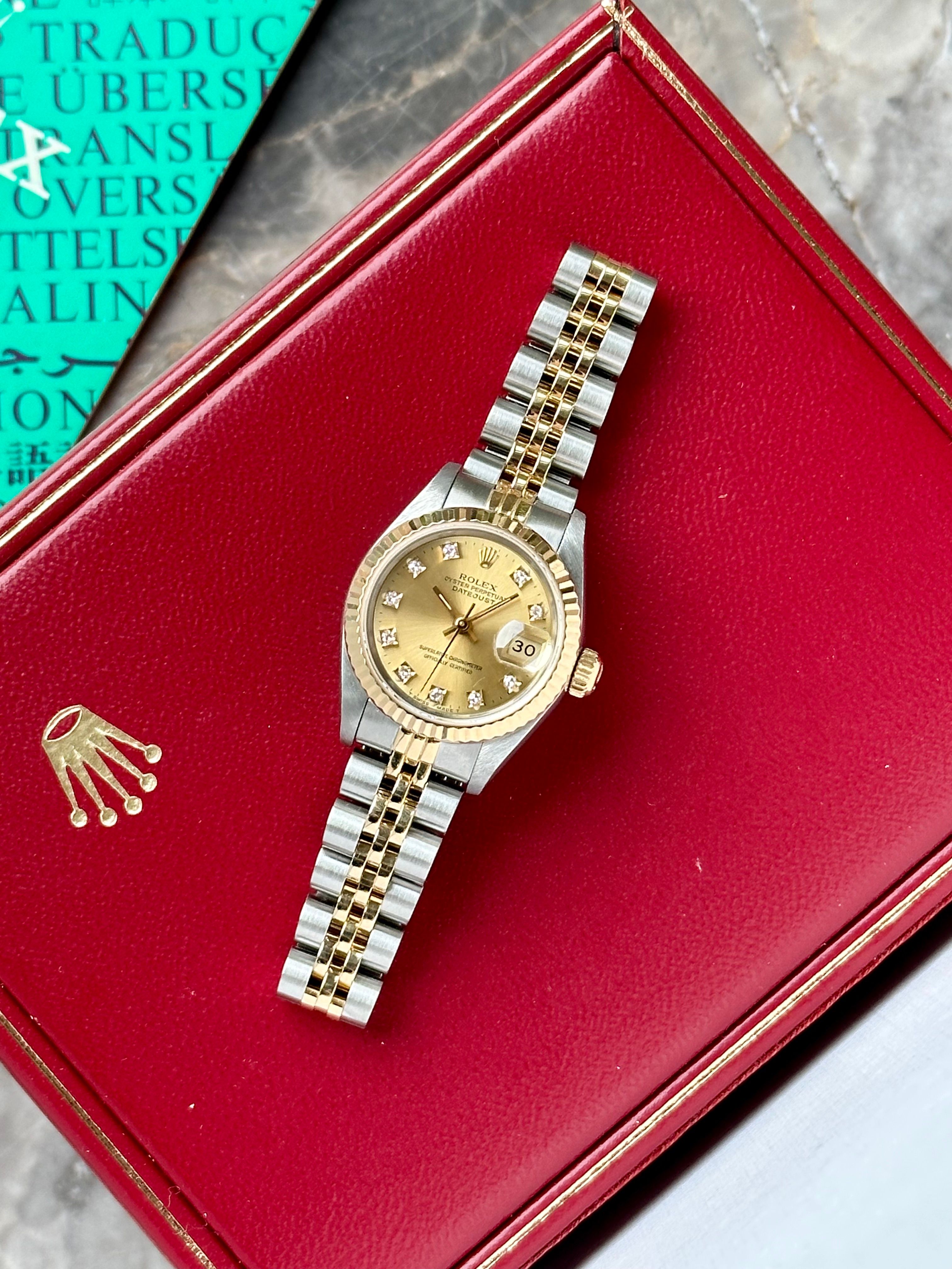 〇純正 ROLEX 2駒 69173 DATEJUST YG×SS FZ8608 Rolex Lady Datejust 69173 Gold 1991 with original box and