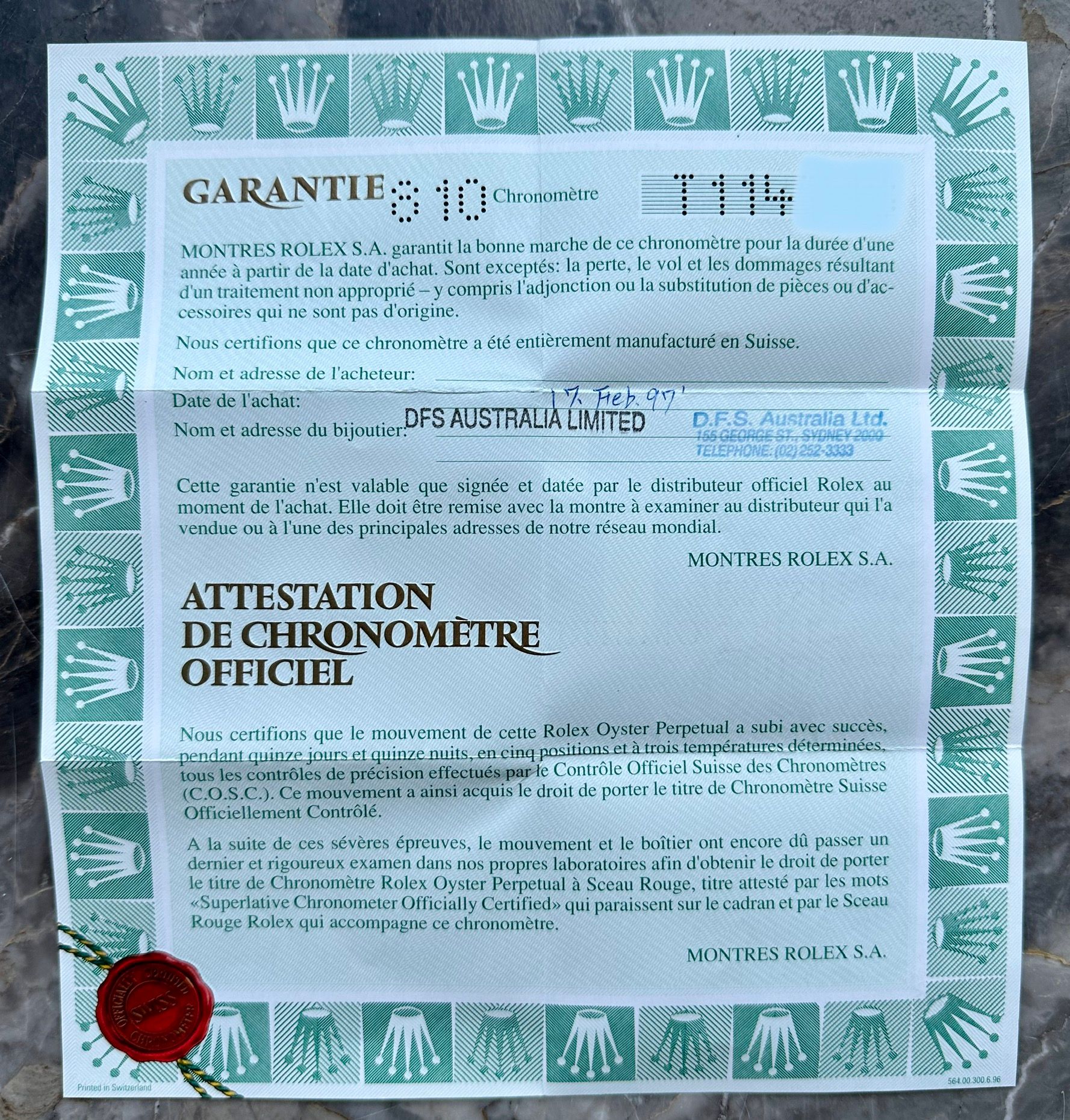 Rolex Lady-Datejust 69173 Gold 1996 with original box and papers