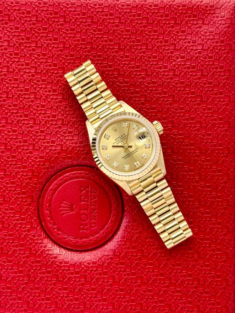 Wrist shot image for Rolex Lady-Datejust "Diamond" 69178 Gold 1996 with original box and papers