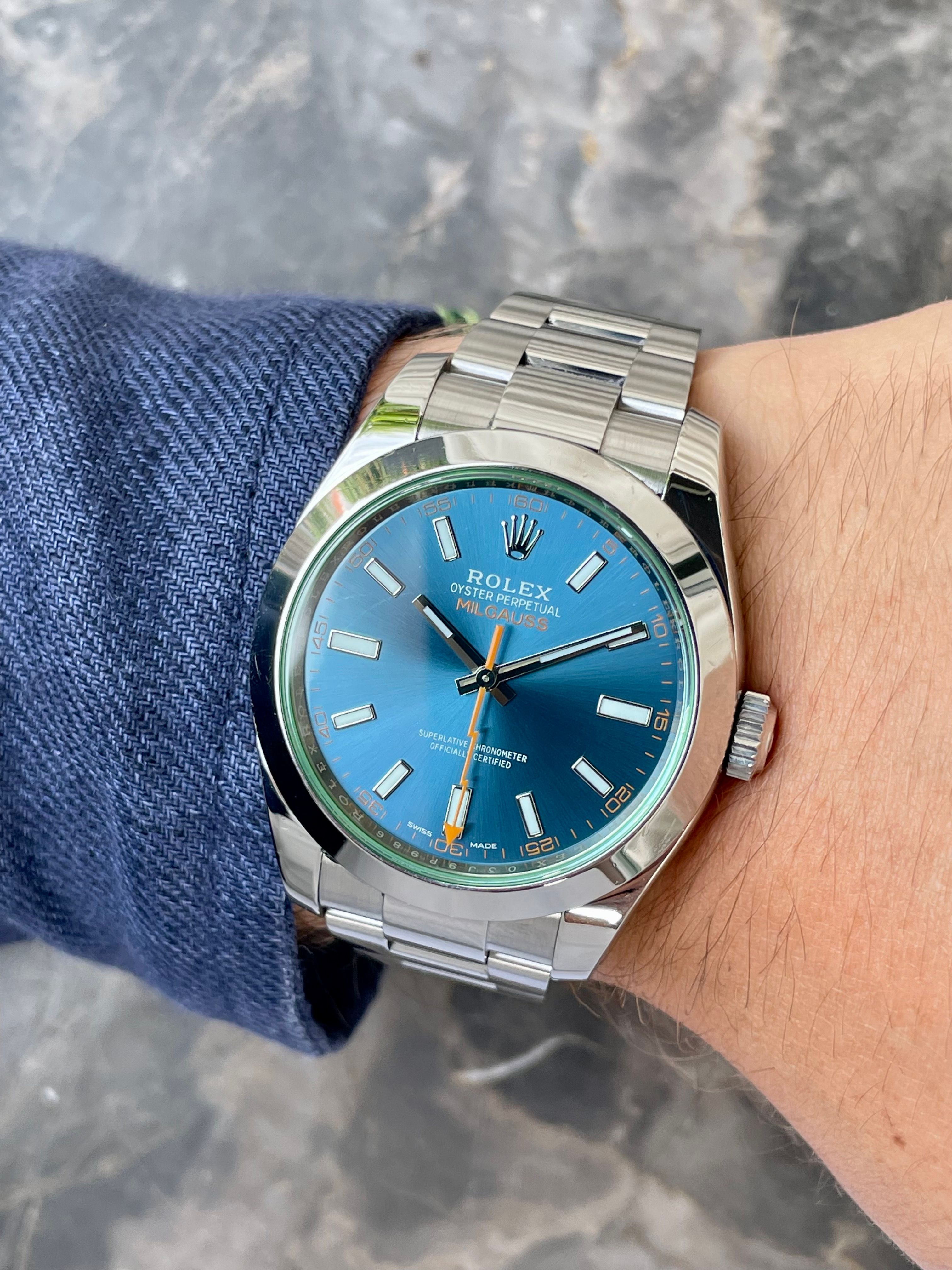 Rolex Milgauss 116400GV Blue 2016 with original box and papers