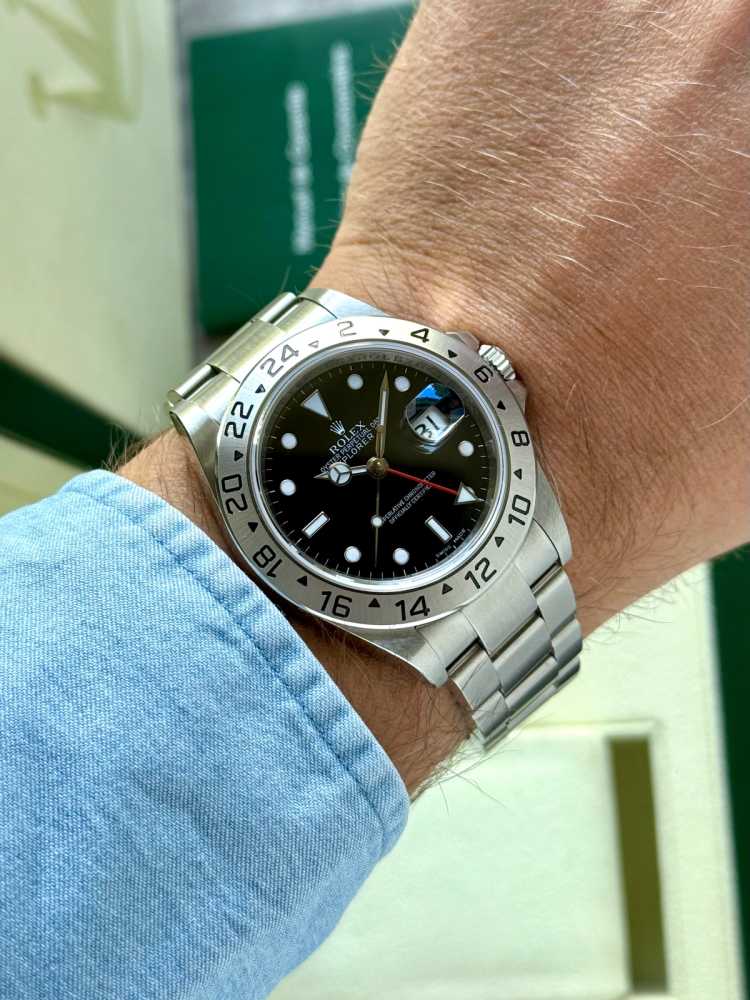 Wrist shot image for Rolex Explorer 2 "3186 Caliber" 16570 Black 2008 with original box and papers
