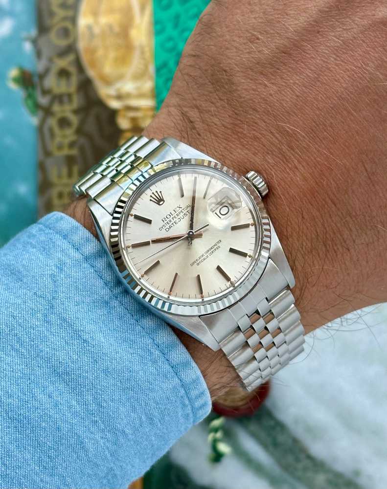 Wrist image for Rolex Datejust 16014 Silver 1988 with original box and papers