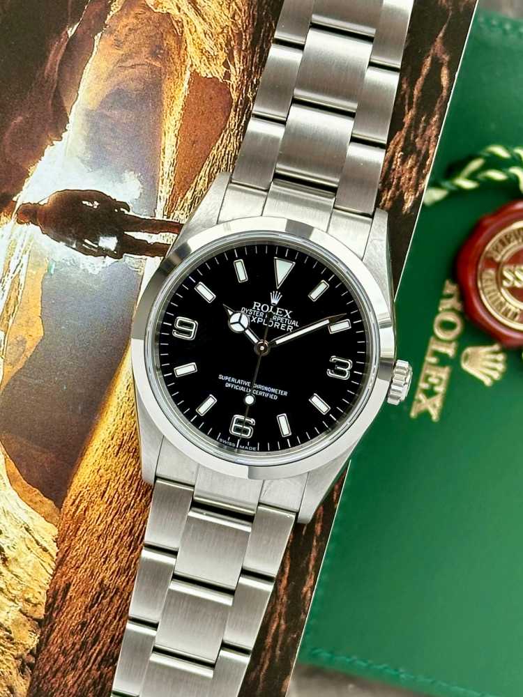 Featured image for Rolex Explorer 1 "Engraved Rehaut" 114270 Black 2007 with original box and papers