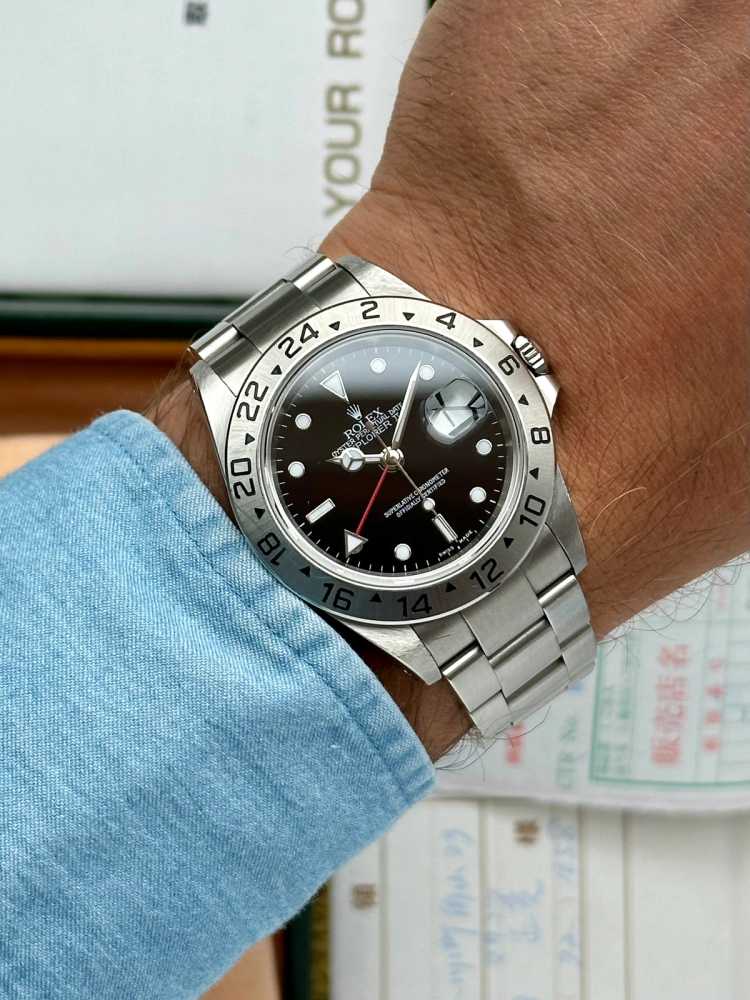 Wrist image for Rolex Explorer II 16570 Black 2000 with original box and papers 2