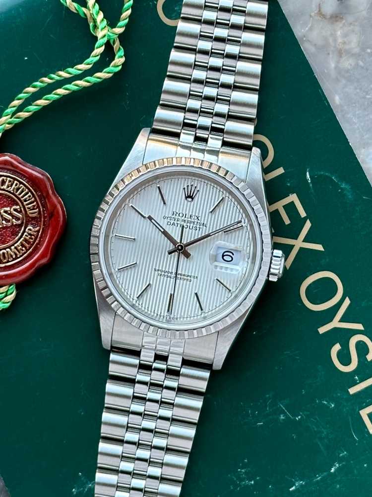 Current image for Rolex Datejust "Tapestry" 16220 Silver 2000 with original box and papers