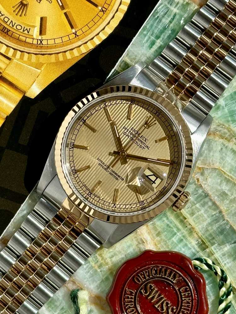 Image for Rolex Datejust "Tapestry" 16233 Gold 1988 with original box and papers 2