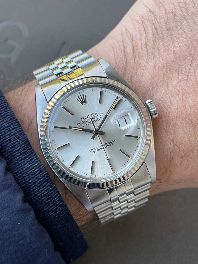 Wrist shot image for Rolex Datejust "Silver" 16014 Silver 1982 with original box and papers