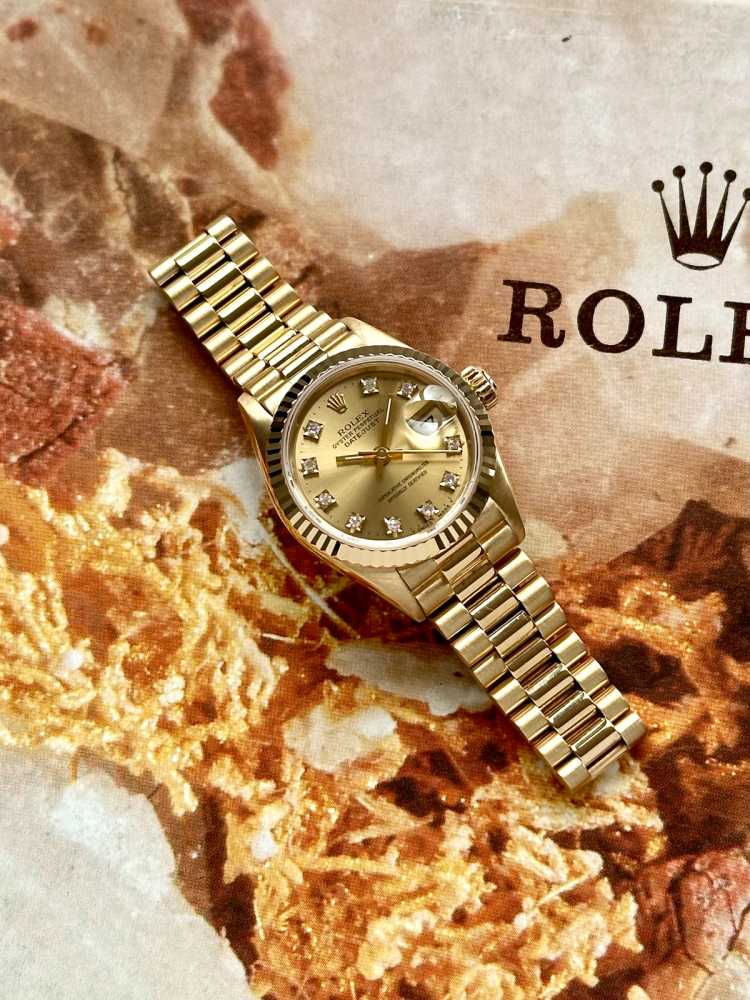 Wrist shot image for Rolex Lady-Datejust "Diamond" 69178 Gold 1990 with original box and papers