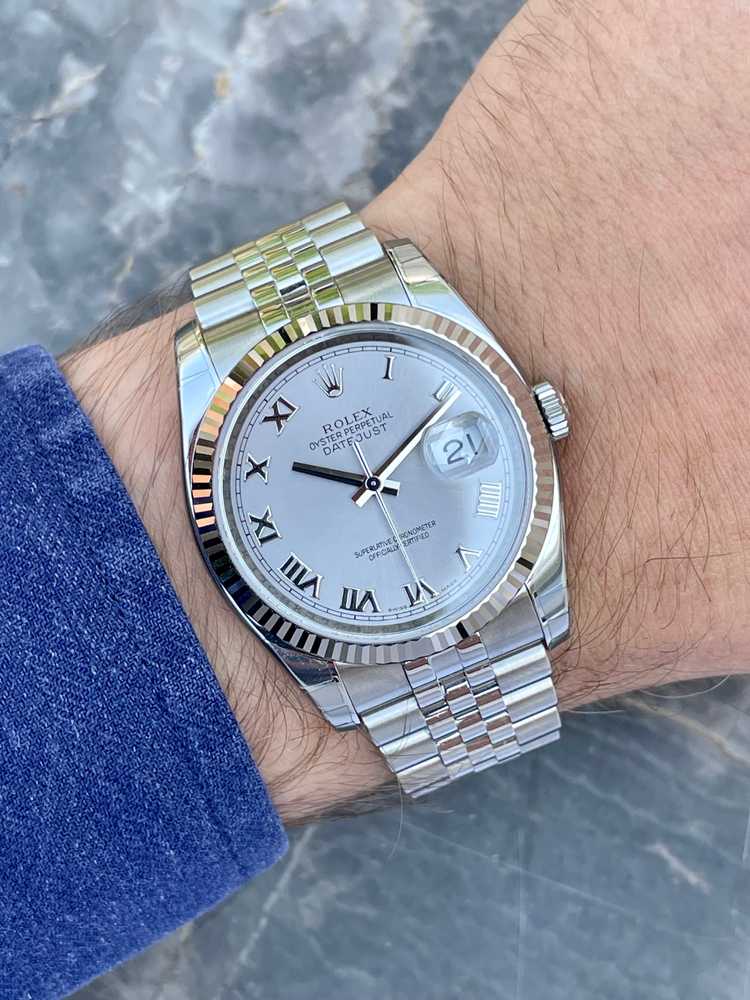Wrist shot image for Rolex Datejust "NOS" 116234 Silver 2007 with original box and papers