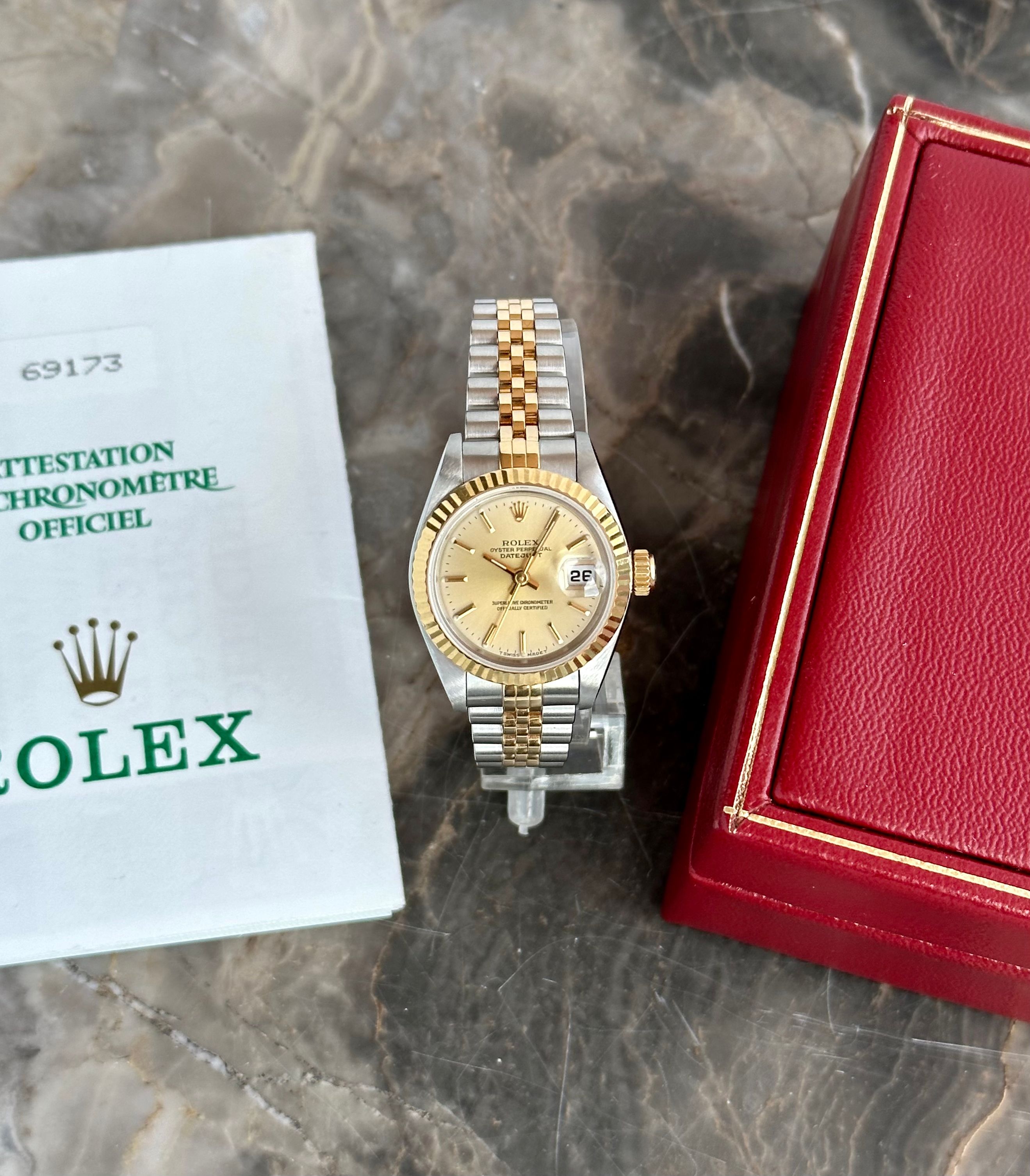 Rolex Lady-Datejust 69173 Gold 1996 with original box and papers