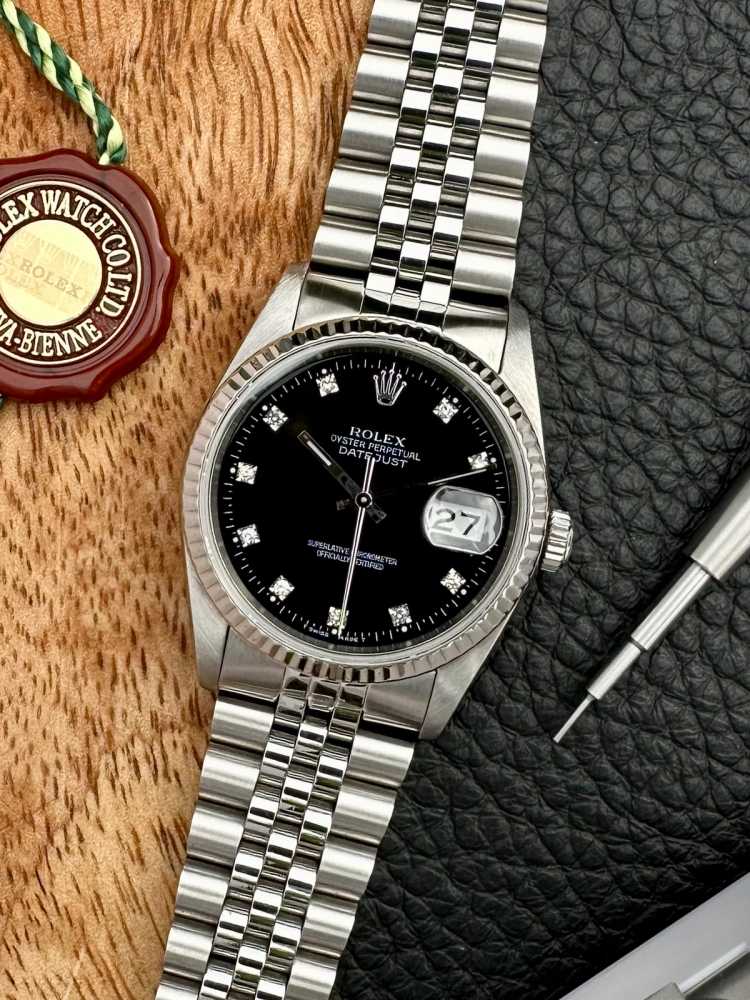 Featured image for Rolex Datejust "Diamond" 16234 G Black 1988 with original box and papers