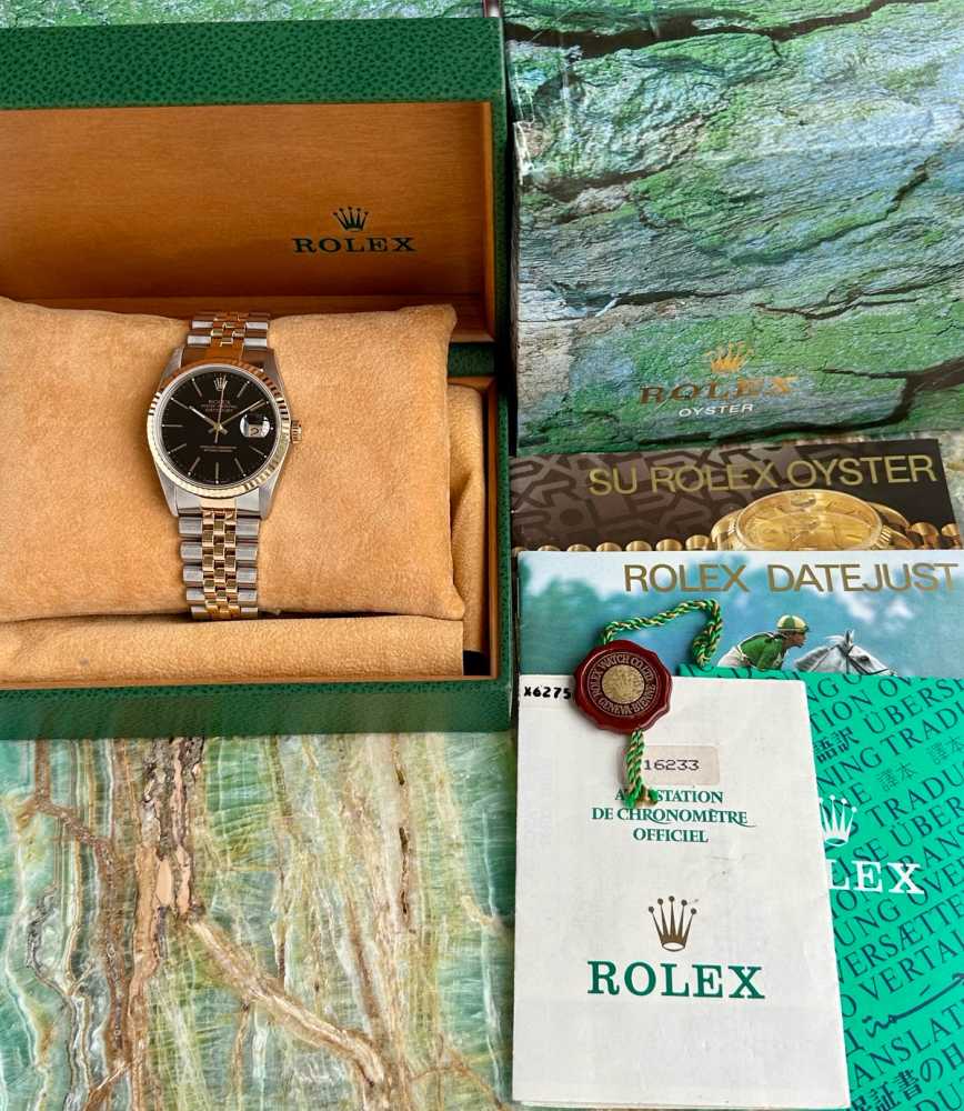 Image for Rolex Datejust "Tapestry" 16233 Black 1991 with original box and papers