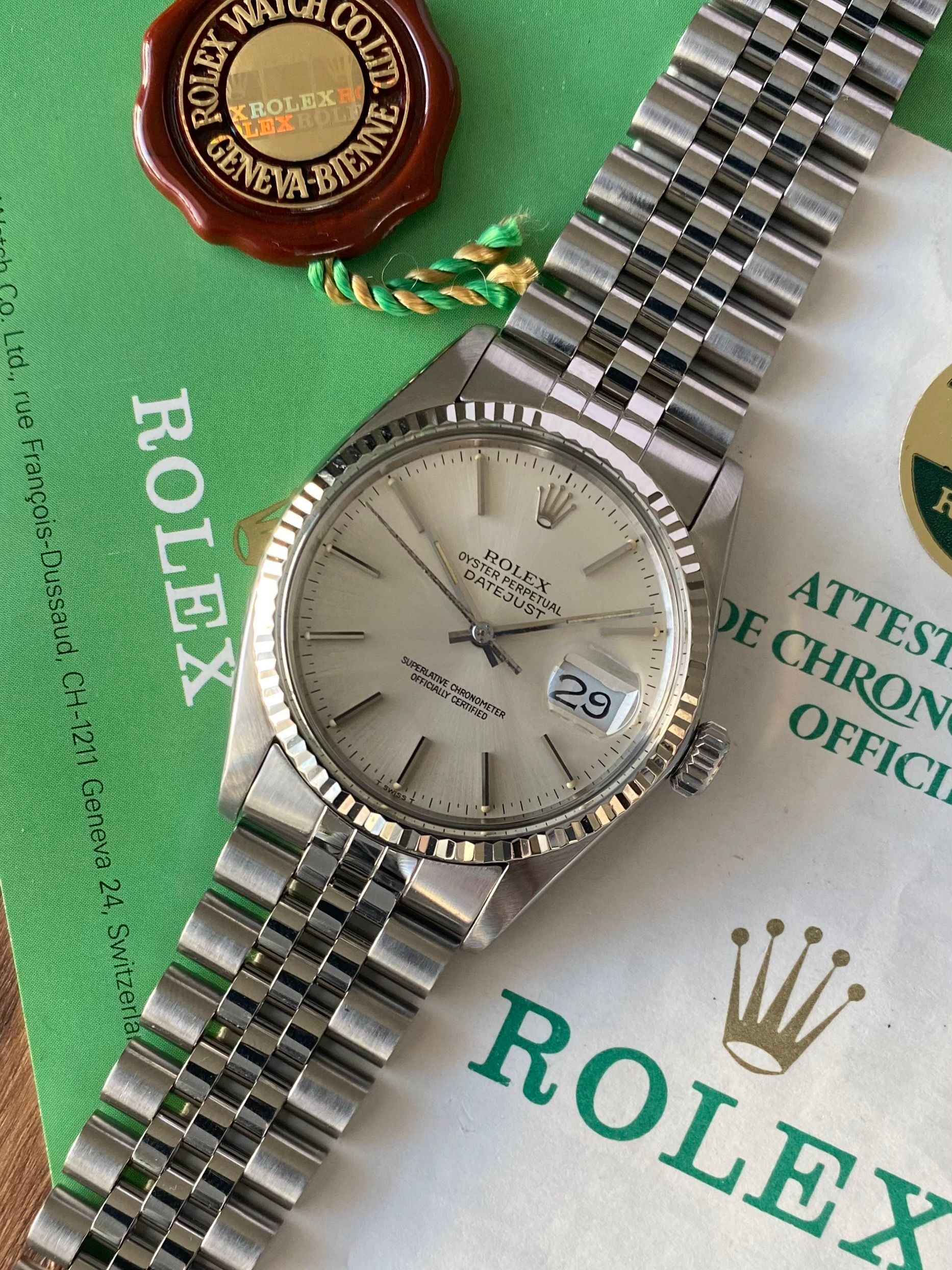 ROLEX シルバー カフリンクス 専用ボックス付き Rolex Datejust 16014 Silver 1984 with original box and papers