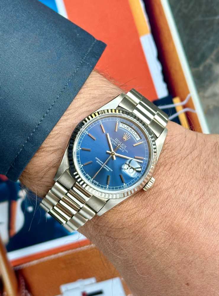 Wrist shot image for Rolex Day-Date 18239 Blue 1991 