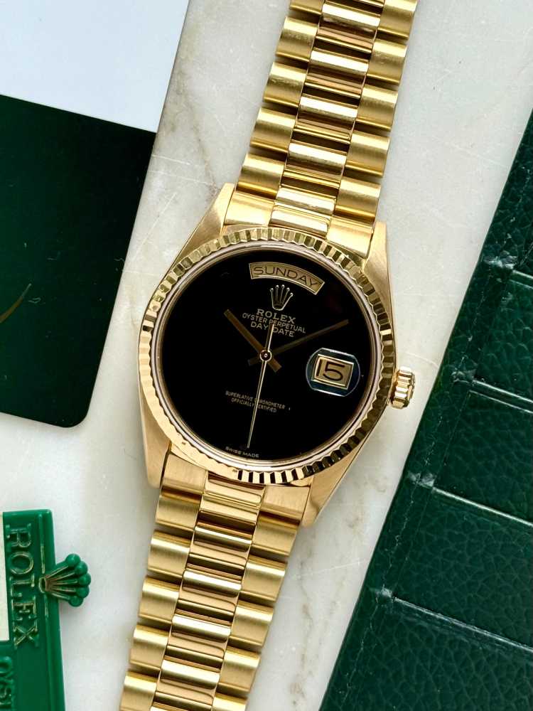 Featured image for Rolex Day-Date "Onyx" 18038 Black 1986 with original box and papers
