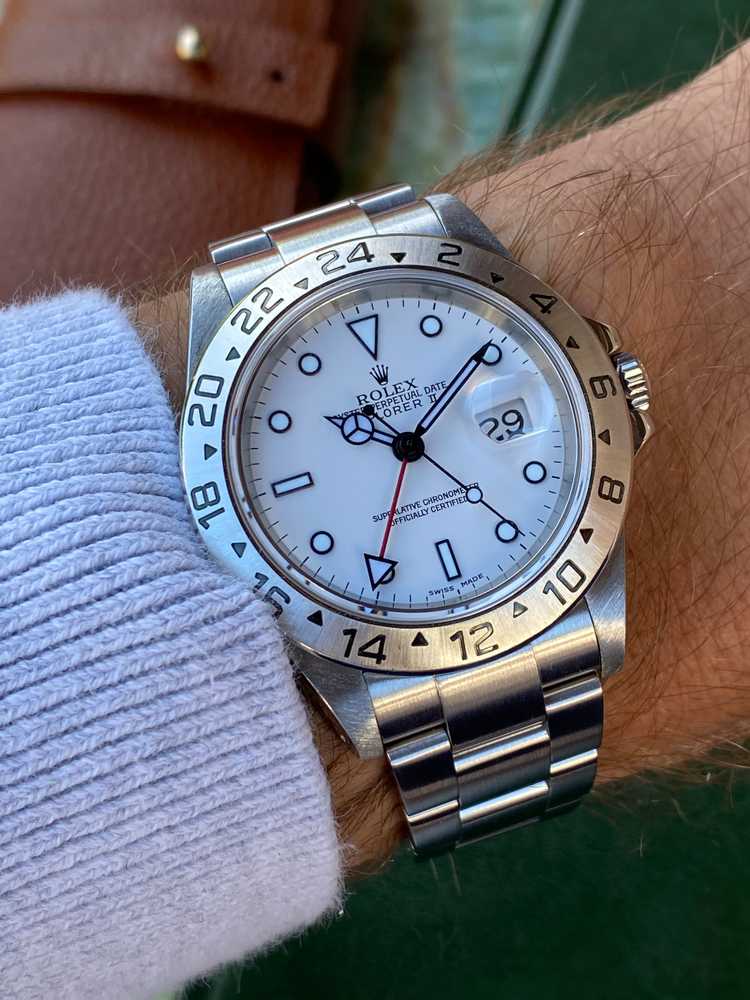 Wrist image for Rolex Explorer II "polar" 16570 White 2002 with original box and papers