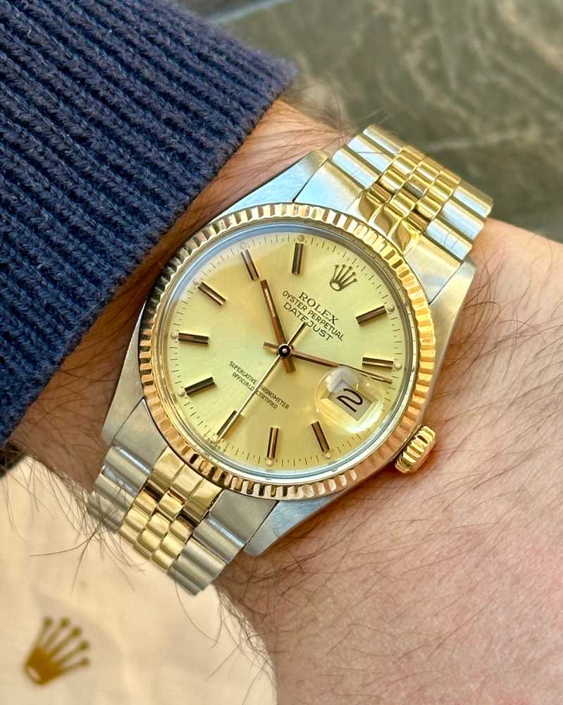 Wrist image for Rolex Datejust 16013 Gold 1982 with original box and papers
