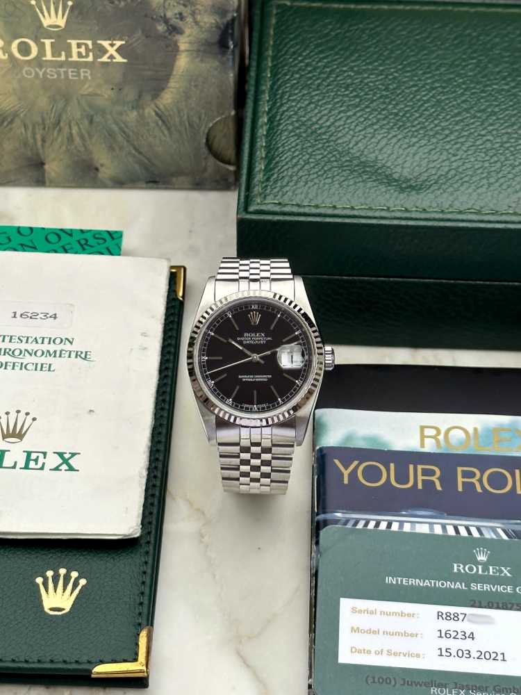 Detail image for Rolex Datejust 16234 Black 1988 with original box and papers