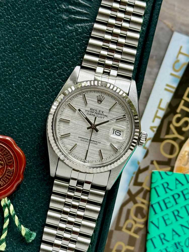 Featured image for Rolex Datejust "Linen" 16014 Silver Linen 1987 with original box and papers 2